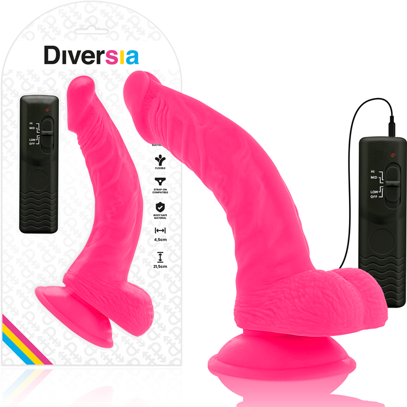 DIVERSIA - FLEXIBELE VIBRERENDE DILDO ROZE 21,5 CM -O- 4,5 CM
