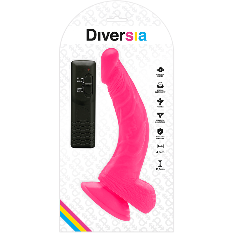 DIVERSIA - FLEXIBELE VIBRERENDE DILDO ROZE 21,5 CM -O- 4,5 CM
