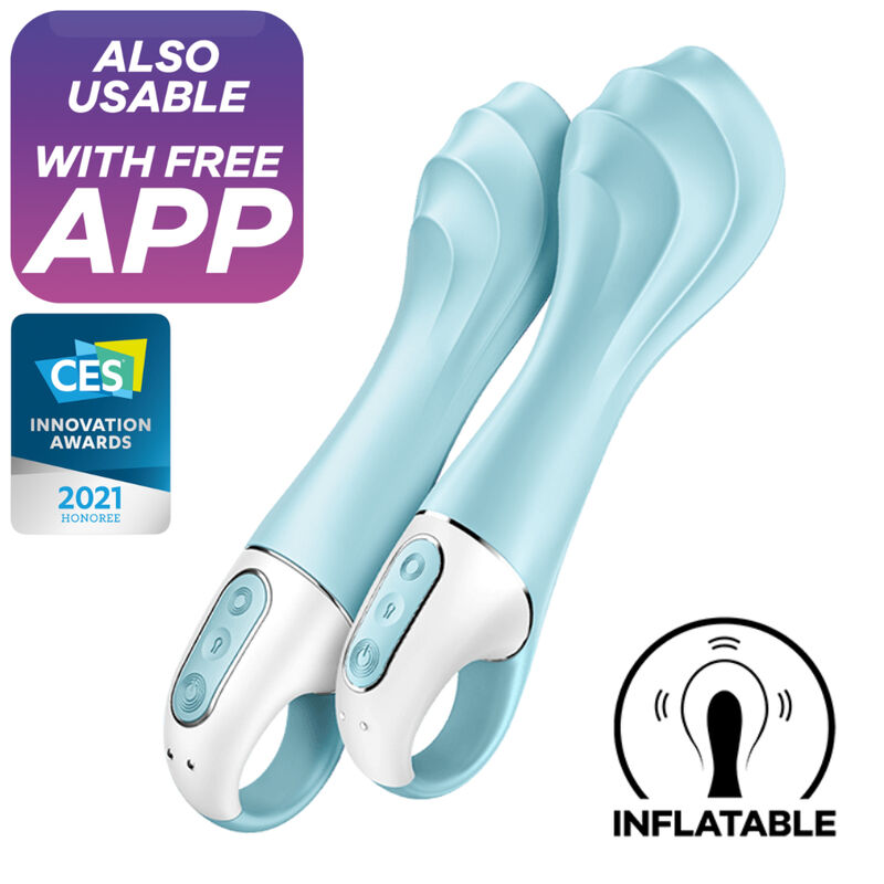 SATISFYER - LUCHTPOMP VIBRATOR 5+ OPBLAASBARE G-SPOT VIBRATOR APP BLAUW