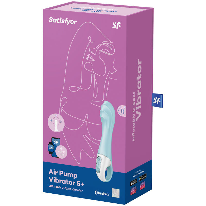 SATISFYER - LUCHTPOMP VIBRATOR 5+ OPBLAASBARE G-SPOT VIBRATOR APP BLAUW