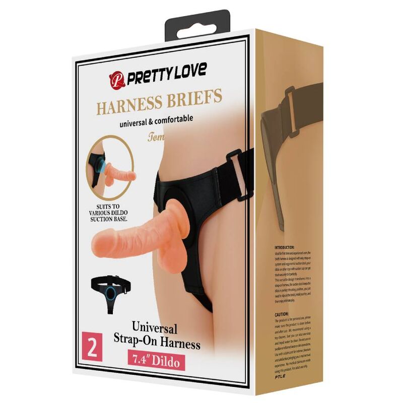 PRETTY LOVE - HARNESS SLIP UNIVERSEEL HARNAS MET DILDO TOM 20 CM NATUURLIJK