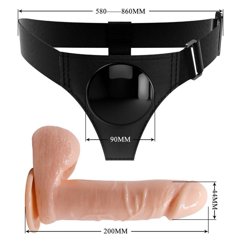 PRETTY LOVE - HARNESS SLIP UNIVERSEEL HARNAS MET DILDO TOM 20 CM NATUURLIJK