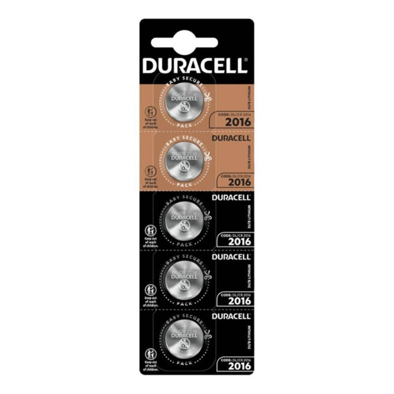 DURACELL - KNOPCEL BATTERIJ LITHIUM CR2016 3V 5 STUKS