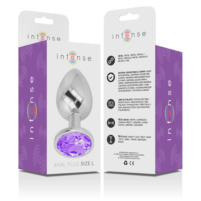 INTENSE - ALUMINIUM METALEN ANALE PLUG MET PAARSE KRISTAL MAAT L