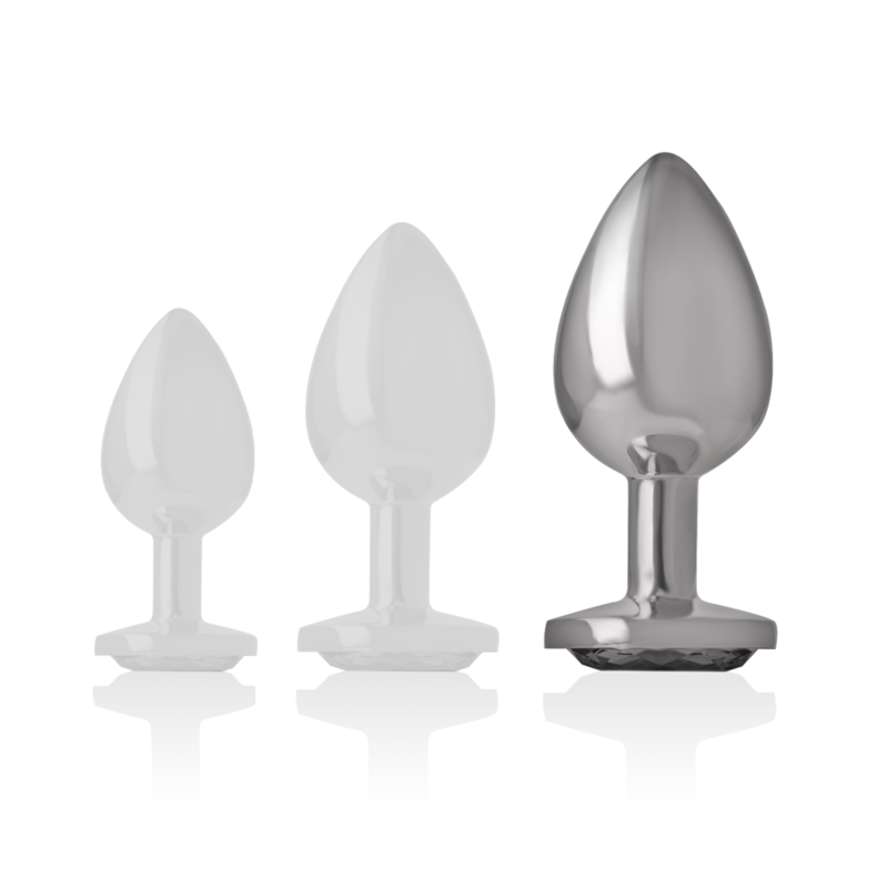 INTENSE - ALUMINIUM METALEN ANALE PLUG MET ZWART GLAS MAAT L