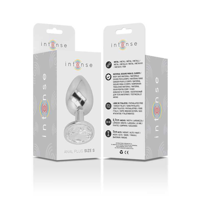 INTENSE - ALUMINIUM METALEN ANAALPLUG MET ZILVEREN KRISTAL MAAT S