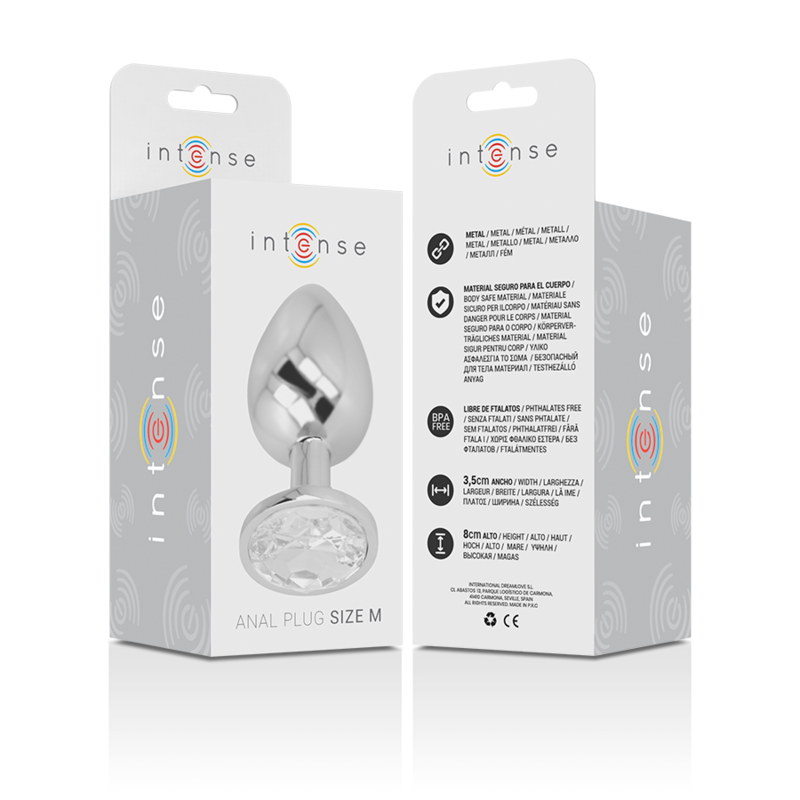 INTENS - ANALPLUG VAN ALUMINIUM MET ZILVEREN KRISTAL MAAT M