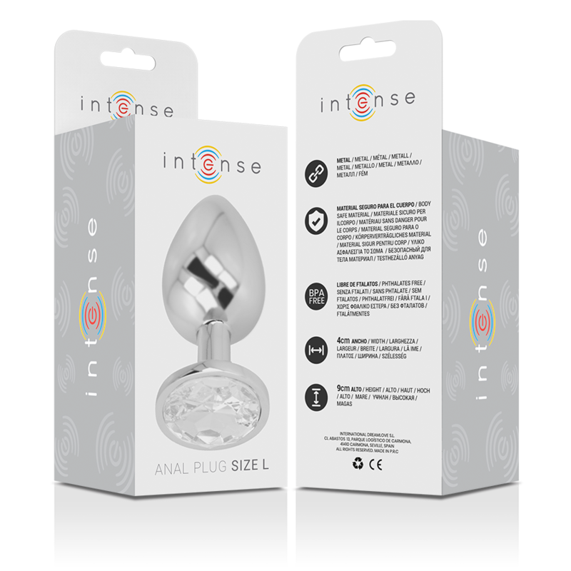 INTENSE - ALUMINIUM METAL ANALE PLUG MET ZILVEREN KRISTAL MAAT L