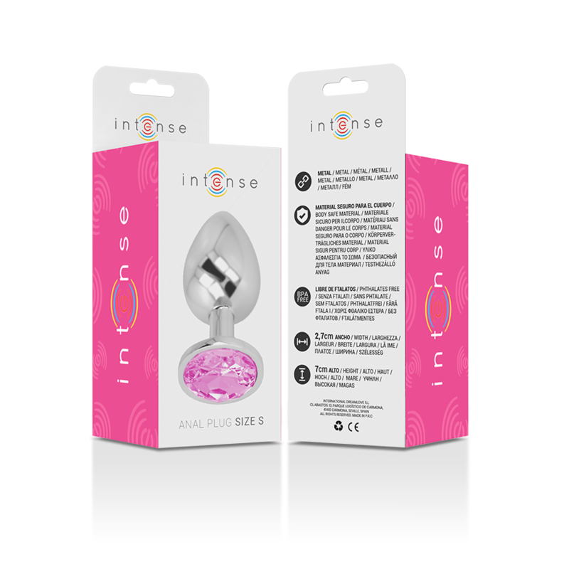 INTENS - ALUMINIUM METALEN ANALE PLUG MET ROZE KRISTAL MAAT S