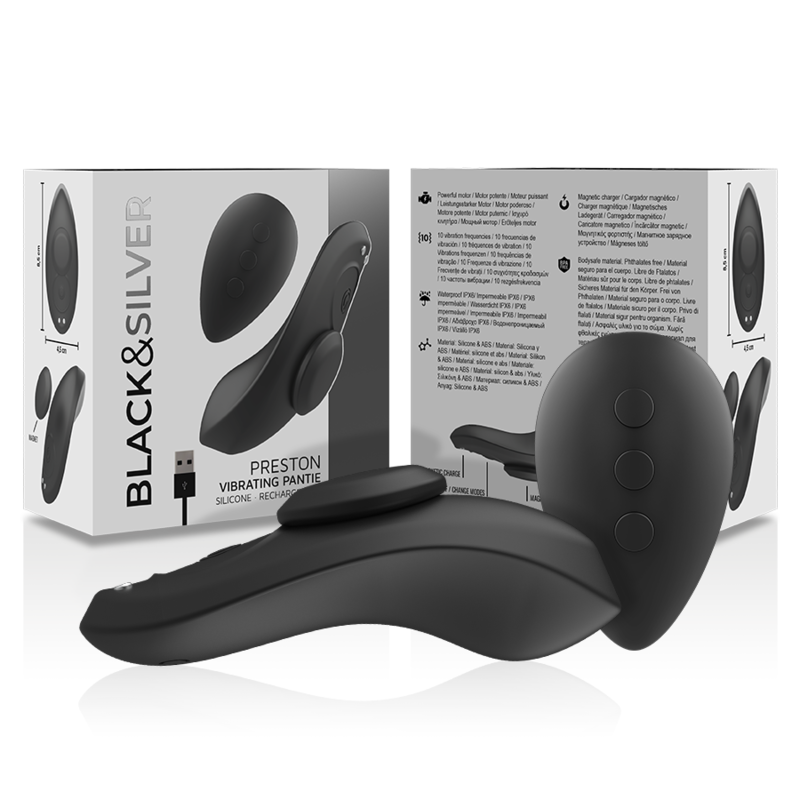 ZWART&ZILVER - PRESTON OPLAADBARE SILICONEN VIBRATOR PANTY ZWART