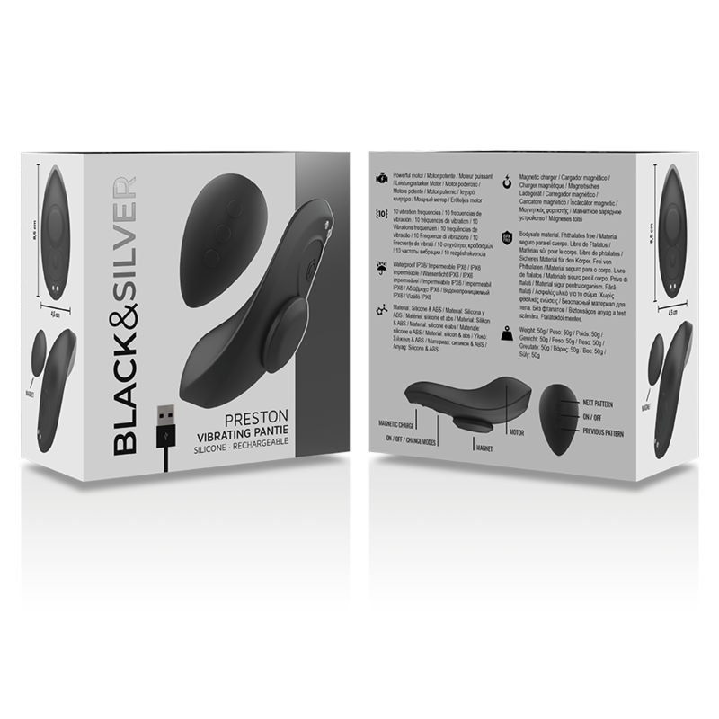 ZWART&ZILVER - PRESTON OPLAADBARE SILICONEN VIBRATOR PANTY ZWART