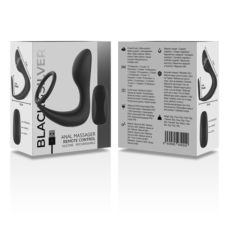 ZWART&ZILVER - AFSTANDSBEDIENING ANALE MASSAGER OPLAADBAAR SILICONEN ZWART