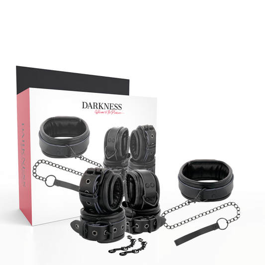DUISTERNIS - ZWARTE LEREN HANDBOEIEN EN HALSBAND