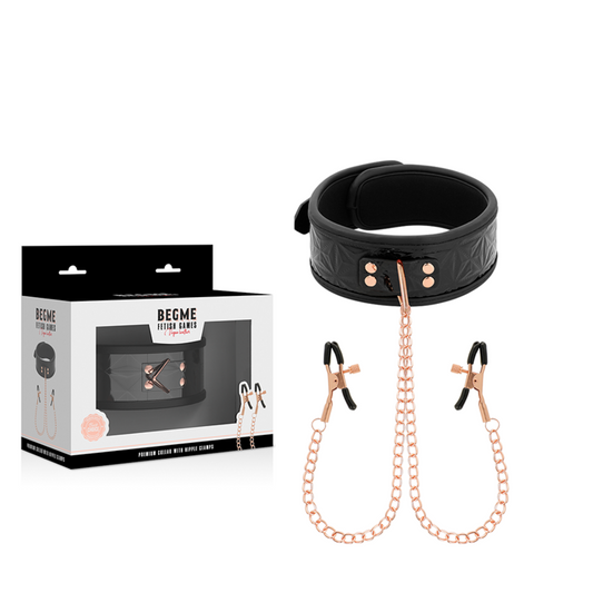 BEGME - ZWARTE HALSBAND MET NIPPELKLEMMEN MET NEOPREEN VOERING