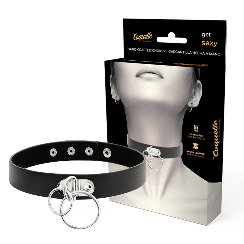 COQUETTE CHIC DESIRE - DUBBELE RING VEGAN LEREN CHOKER