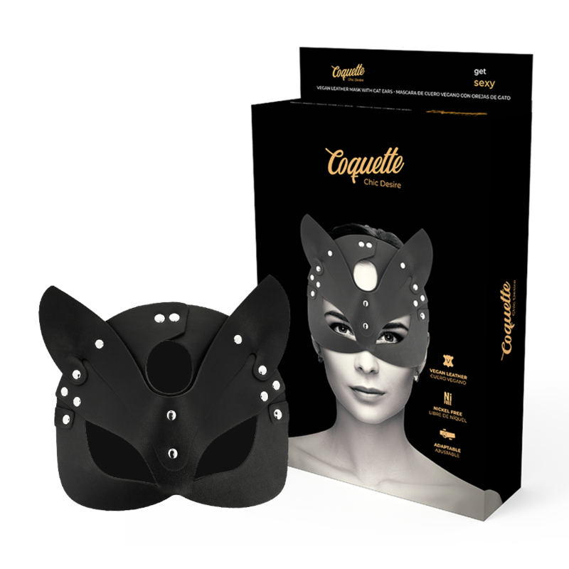 COQUETTE CHIC DESIRE - VEGAN LEREN MASKER MET KONIJNENOREN