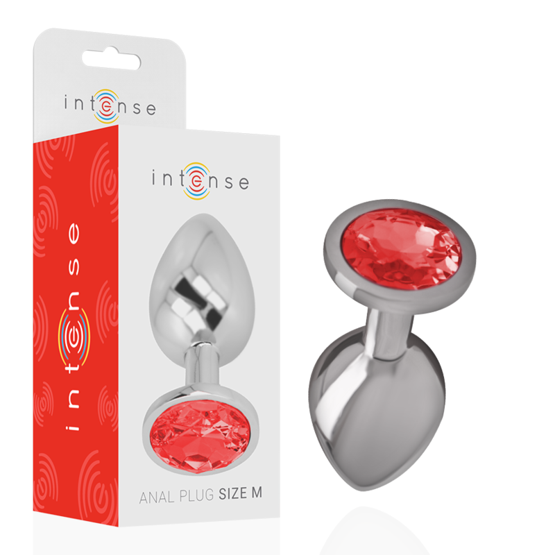 INTENSE - METALEN ANAALPLUG MET RODE KRISTAL MAAT M