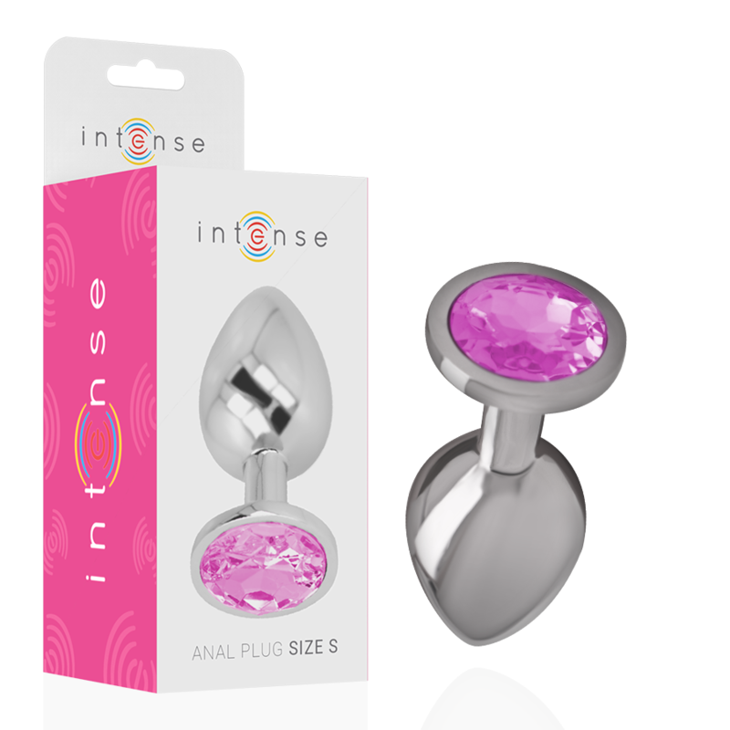 INTENS - ALUMINIUM METALEN ANALE PLUG MET ROZE KRISTAL MAAT S