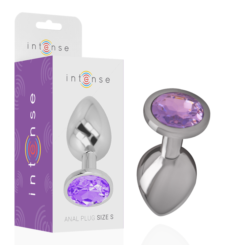 INTENSE - ALUMINIUM METALEN ANALE PLUG MET PAARSE KRISTAL MAAT L