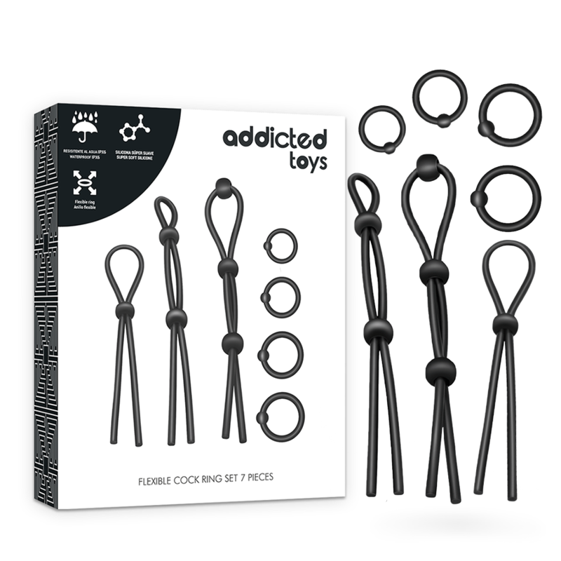 ADDICTED TOYS - FLEXIBELE SILICONEN PIEMELRING SET 7 DELEN