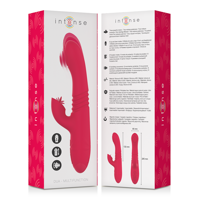 INTENSE - DUA MULTIFUNCTIONELE OPLAADBARE OP- EN NEERGAANDE VIBRATOR MET RODE TONG
