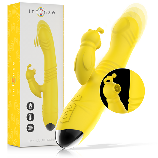 INTENSE - TOKY MULTIFUNCTIONELE VIBRATOR OP & NEER MET CLITORALE STIMULATOR GEEL