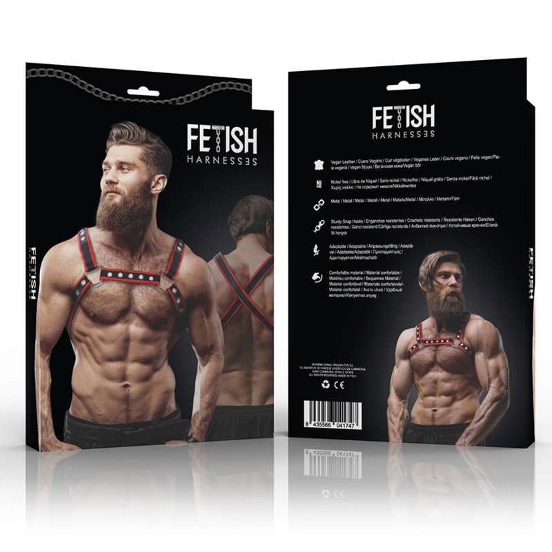 FETISJ SUBMISSIE HOUDING - HEREN ECO-LEREN BORSTTUIG BULLDOG ZWART/ROOD