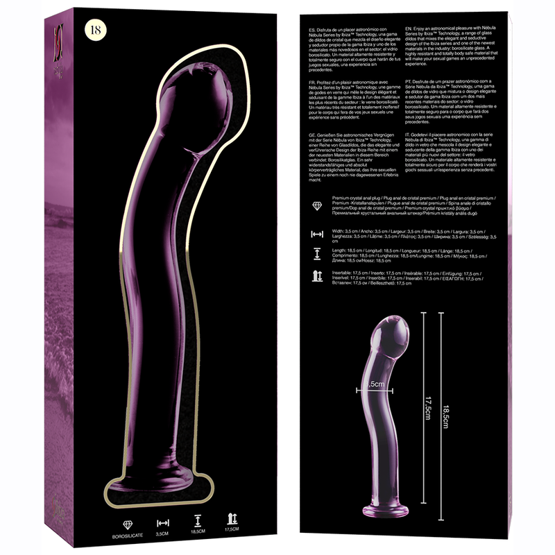 NEBULA SERIE VAN IBIZA - MODEL 18 DILDO BOROSILICAATGLAS ROZE 18.5 CM -O- 3.5 CM