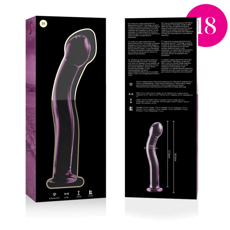 NEBULA SERIE VAN IBIZA - MODEL 18 DILDO BOROSILICAATGLAS ROZE 18.5 CM -O- 3.5 CM