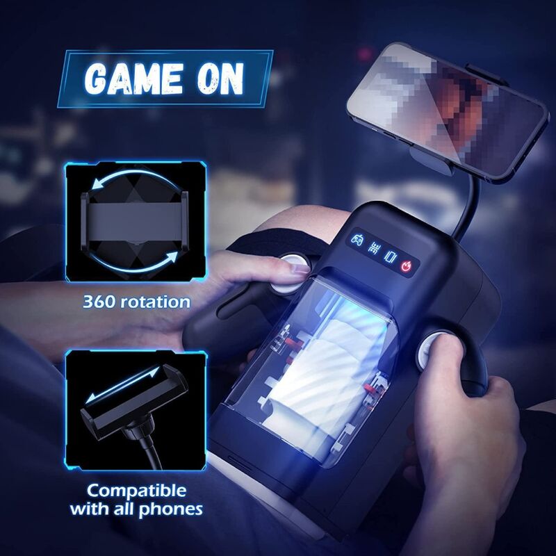 GAME CUP - STUWENDE VIBRATIE MASTURBATOR MET VERWARMINGSFUNCTIE EN MOBIELE HOUDER - ZWART