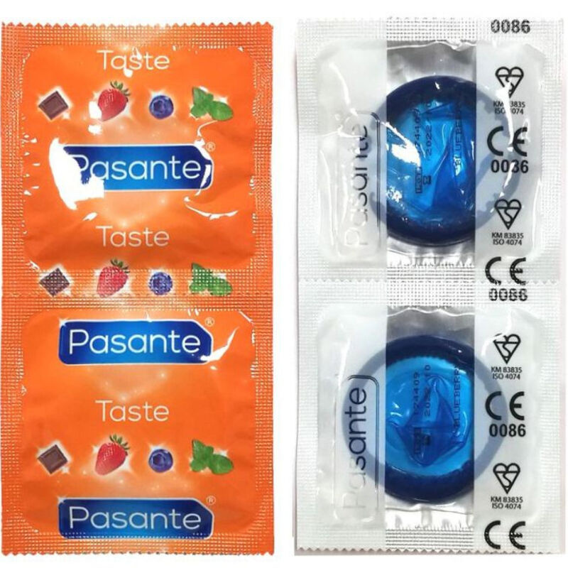 PASANTE - CONDOMS MET BOSBESSENSMAAK ZAK 144 STUKS
