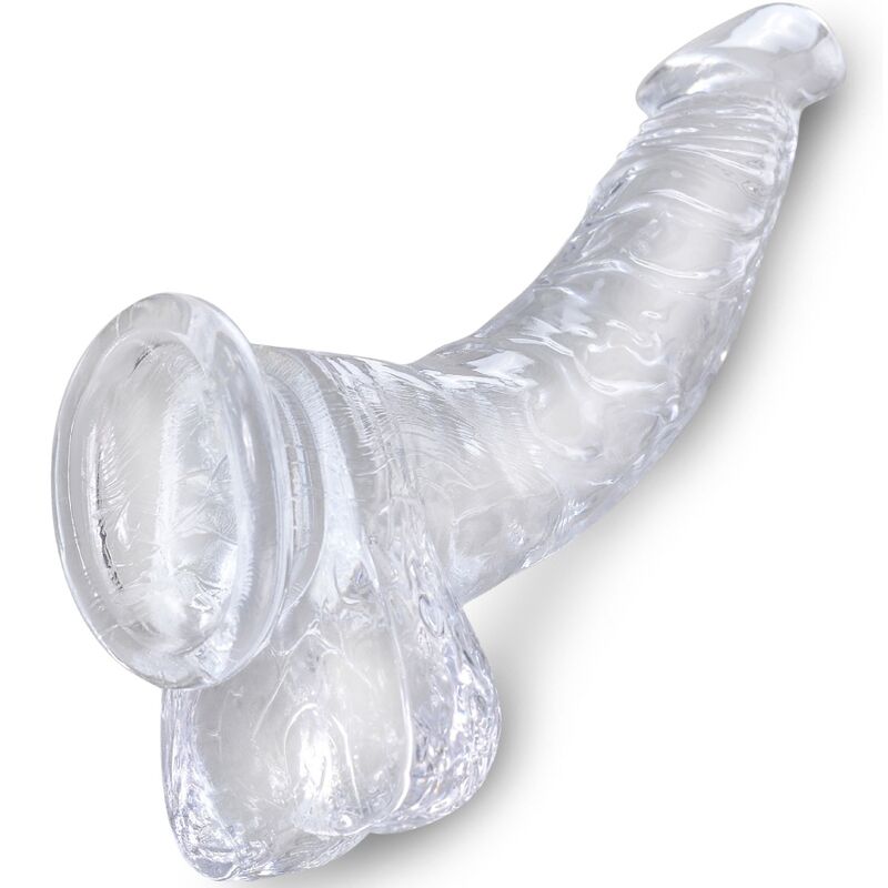 KING COCK - DUIDELIJKE REALISTISCHE GEBOGEN PENIS MET BALLEN 16.5 CM TRANSPARANT