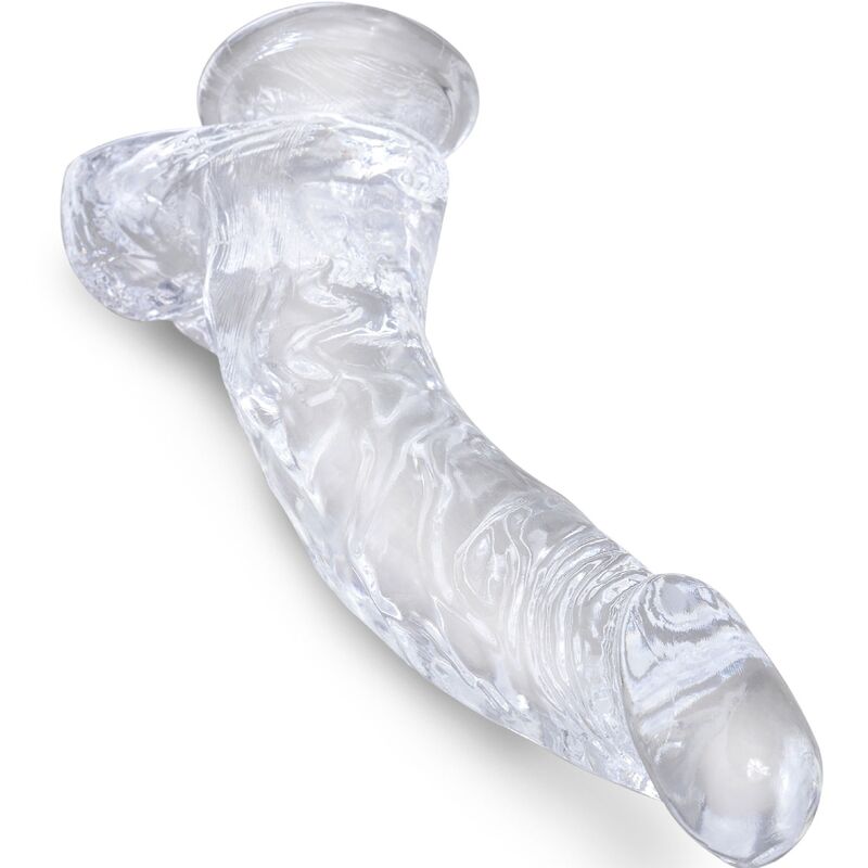 KING COCK - DUIDELIJKE REALISTISCHE GEBOGEN PENIS MET BALLEN 16.5 CM TRANSPARANT