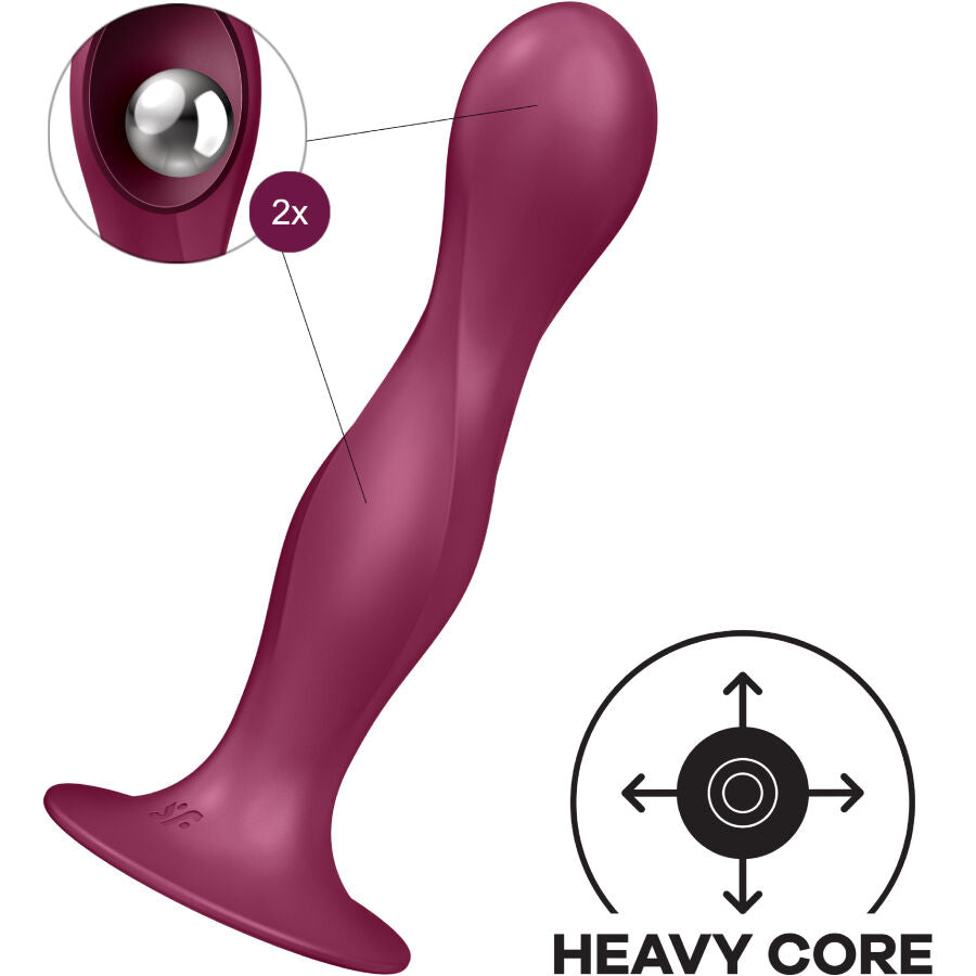 SATISFYER - DUBBELE BALRING DILDO SILICONE GRANAATROOD