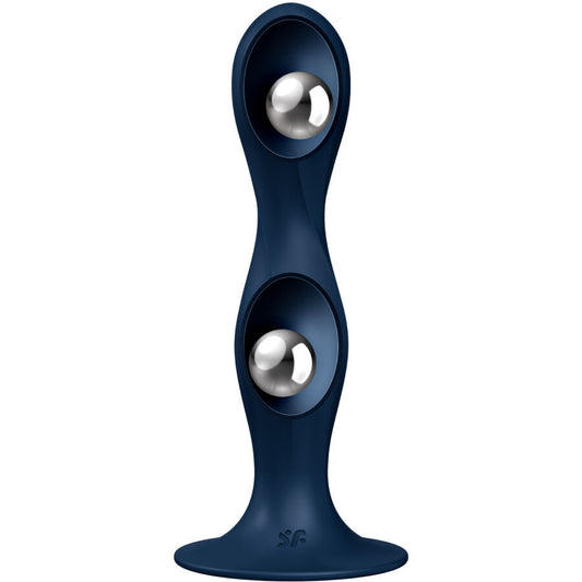 SATISFYER - DOUBLE BALL-R DILDO SILICONE BLAUW
