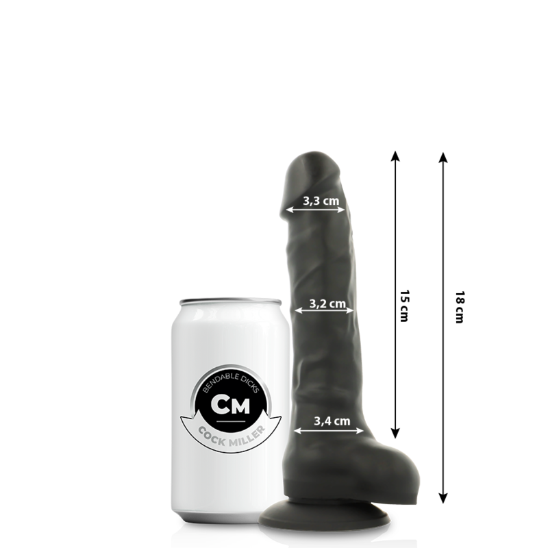 COCK MILLER - DILDO REALISTISCHE SILICONE DICHTHEID ARTICULEERBAAR ZWART 18 CM