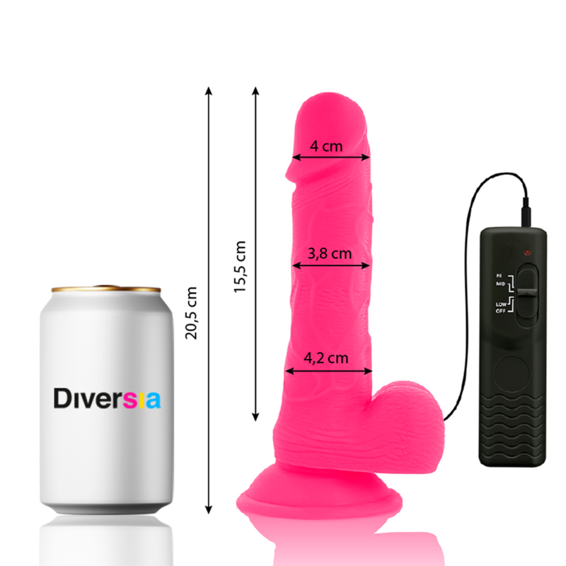 DIVERSIA - FLEXIBELE VIBRERENDE DILDO ROZE 20,5 CM -Ø- 4,2 CM