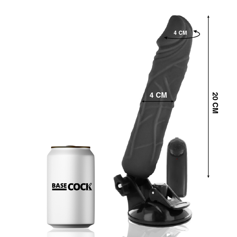 BASECOCK - REALISTISCHE VIBRATOR AFSTANDSBEDIENING ZWART 20 CM -O- 4 CM