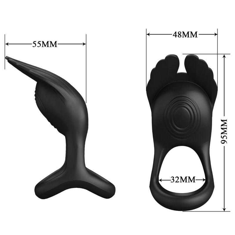 PRETTY LOVE - SILAS VIBRERENDE PENISRING 7 TRILLINGEN ZWARTE SILICONE