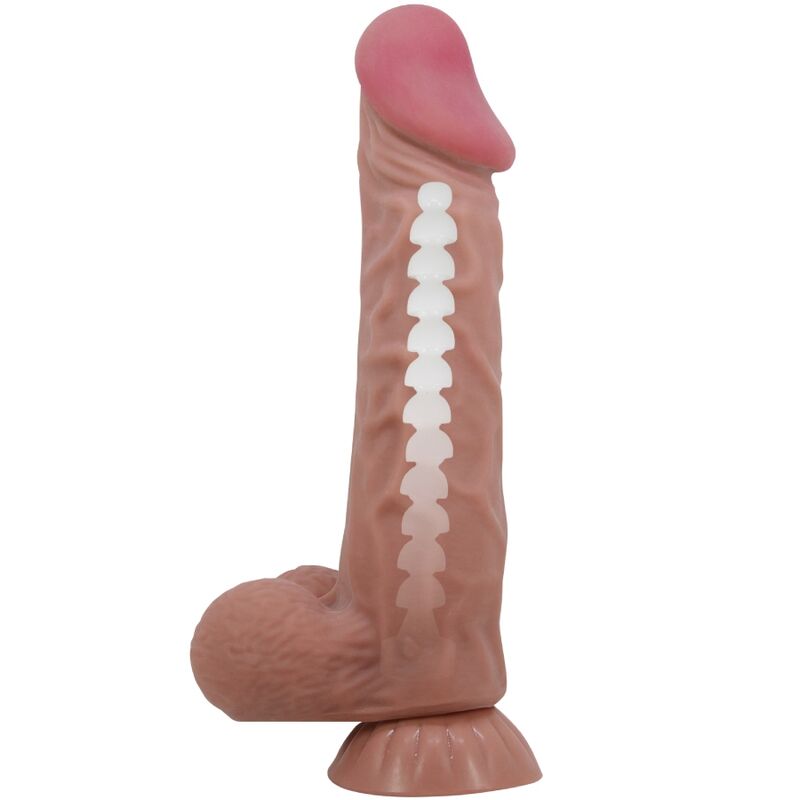 PRETTY LOVE - SLIDING SKIN SERIES REALISTISCHE DILDO MET SCHUIFENDE HUID ZUIGNAP BRUIN 24 CM