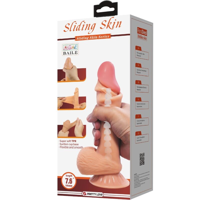 PRETTY LOVE - SLIDING SKIN SERIES REALISTISCHE DILDO MET SCHUIFENDE HUID ZUIGNAP 19,4 CM
