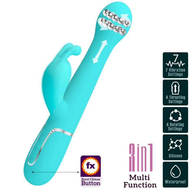 PRETTY LOVE - DEJON RABBIT VIBRATOR 3 IN 1 MULTIFUNCTION AQUA GROEN