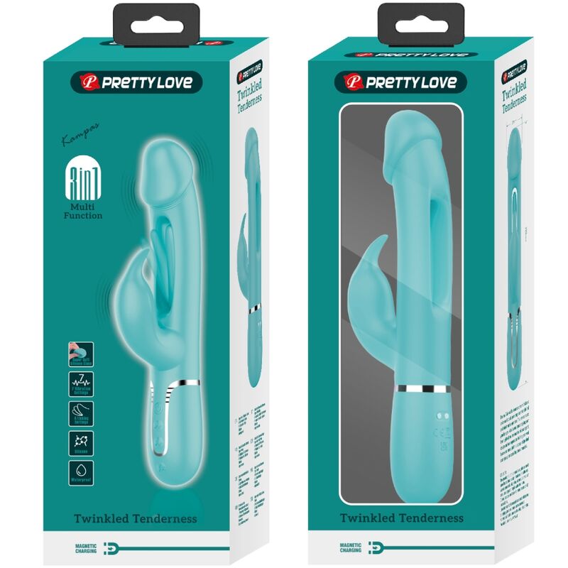 PRETTY LOVE - KAMPAS RABBIT 3-IN-1 MULTIFUNCTIONELE VIBRATOR MET TONG AQUAGROEN