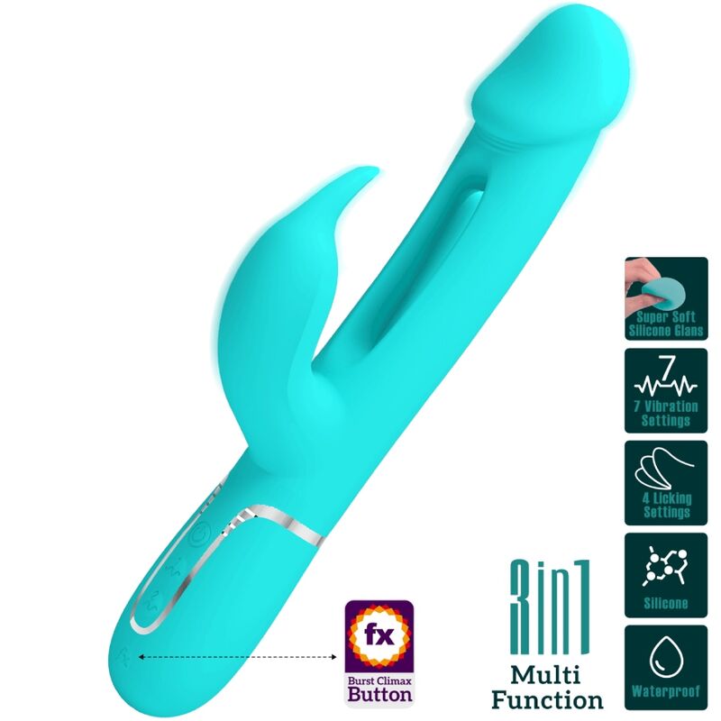 PRETTY LOVE - KAMPAS RABBIT 3-IN-1 MULTIFUNCTIONELE VIBRATOR MET TONG AQUAGROEN