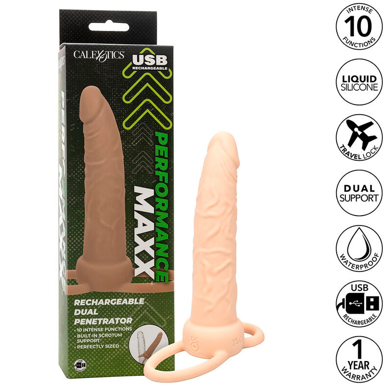 CALEXOTICS - PERFORMANCE MAXX OPLAADBARE DUAL PENETRATOR LICHTE HUID
