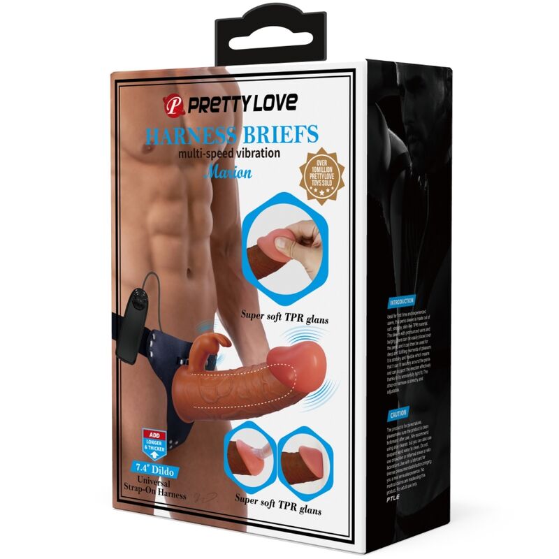 PRETTY LOVE - MARION HARNESS UNIVERSELE SLIP MET TRILLENDE DILDO 19 CM BRUIN