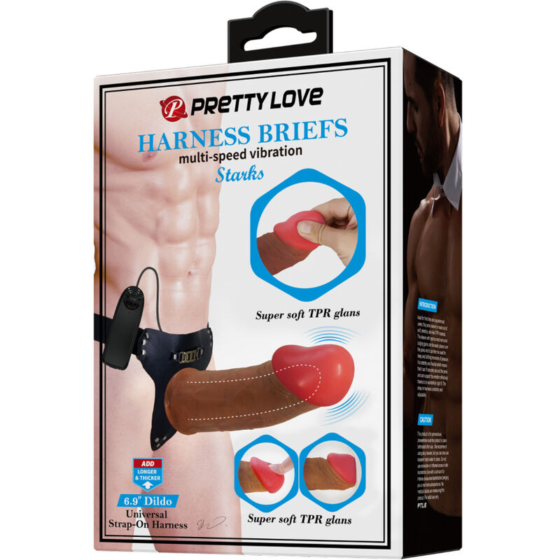 PRETTY LOVE - STARKS HARNESS SLIP MULTISNELHEID VIBRERENDE DILDO 17,5 CM LICHTBRUIN