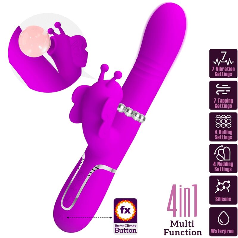 PRETTY LOVE - MULTIFUNCTIONELE KONIJN VIBRATOR 4 IN 1 VLINDER FUCHSIA