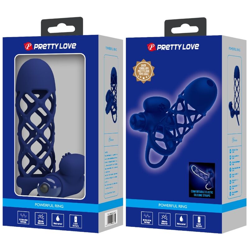 PRETTY LOVE - GIANN VIBRATORRING MET SILICONEN HOES BLAUW