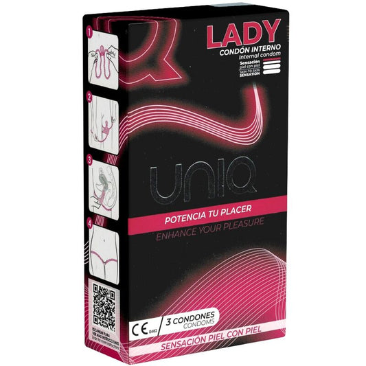 UNIQ - LADY CONDOOM LATEXVRIJE VROUWELIJKE CONDOMS MET GORDEL 3 STUKS